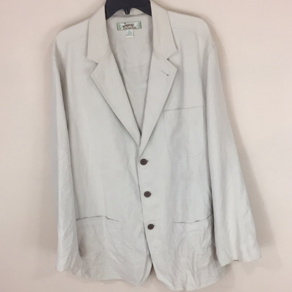 Tommy Bahama Tan Khaki Silk and Linen Blend Blazer Sports Coat Size Large